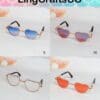 Four pairs of heart-shaped sunglasses in various colors and styles labeled 9 to 12, displayed on a soft background.