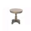 Small round wooden pedestal table with a central turned leg on a decorative base.