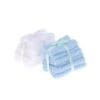Two stacks of soft washcloths, one in white and one in light blue, each tied with a ribbon.