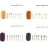 Four sets of miniature utensils with sponges in varied colors: silver, gold, rose gold, and black finishes.