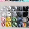 Colorful craft baking cups organized in a grid with various sizes and shades, featuring LingCraftsCO branding on top.