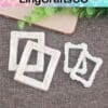 White resin miniature frames on burlap with a smartphone and a green plant in the background, labeled LingCraftsCO.