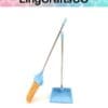 Blue miniature broom and dustpan set from LingCraftsCO on a white background.