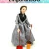 Victorian-style doll in a gray dress holding a broom and dustpan, branded as LingCraftsCO.
