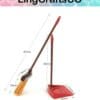 Miniature broom and dustpan set with measurements shows dimensions.
