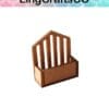 Small wooden dollhouse garden planter with slatted back, displayed against a white background.