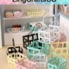 Colorful plastic storage baskets on display shelves, featuring various pastel shades and geometric designs.