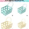 Four pastel grid baskets with handles, numbered 5 to 8, displayed against a colorful background.
