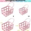 Pink plastic baskets with grid design, shown in two sizes with dimensions labeled, and a colorful background with "LingCraftsCO".