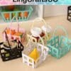 Colorful plastic baskets holding toy fruits and cups, with a LingCraftsCO banner above.