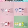 Four sets of soap-themed stationery with soaps, envelopes, and decorative papers labeled A, B, C, and D.