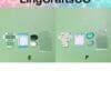 Craft kit with green and white miniature soap boxes labeled E and F on a green background by LingCraftsCO.