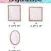 Three ornate frames with dimensions: rectangle 2.48x1.93 inches, square 2.17x2.17 inches, oval 2.32x1.61 inches.