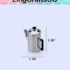 Small silver teapot with black handle, measuring 1.06" in height and width, against a pastel background.