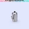 Small stainless steel teapot with a lid on a light blue background, labeled LingCraftsCO.