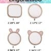 Cute mirrors with glittery frames in various shapes and sizes, labeled with dimensions under each design.